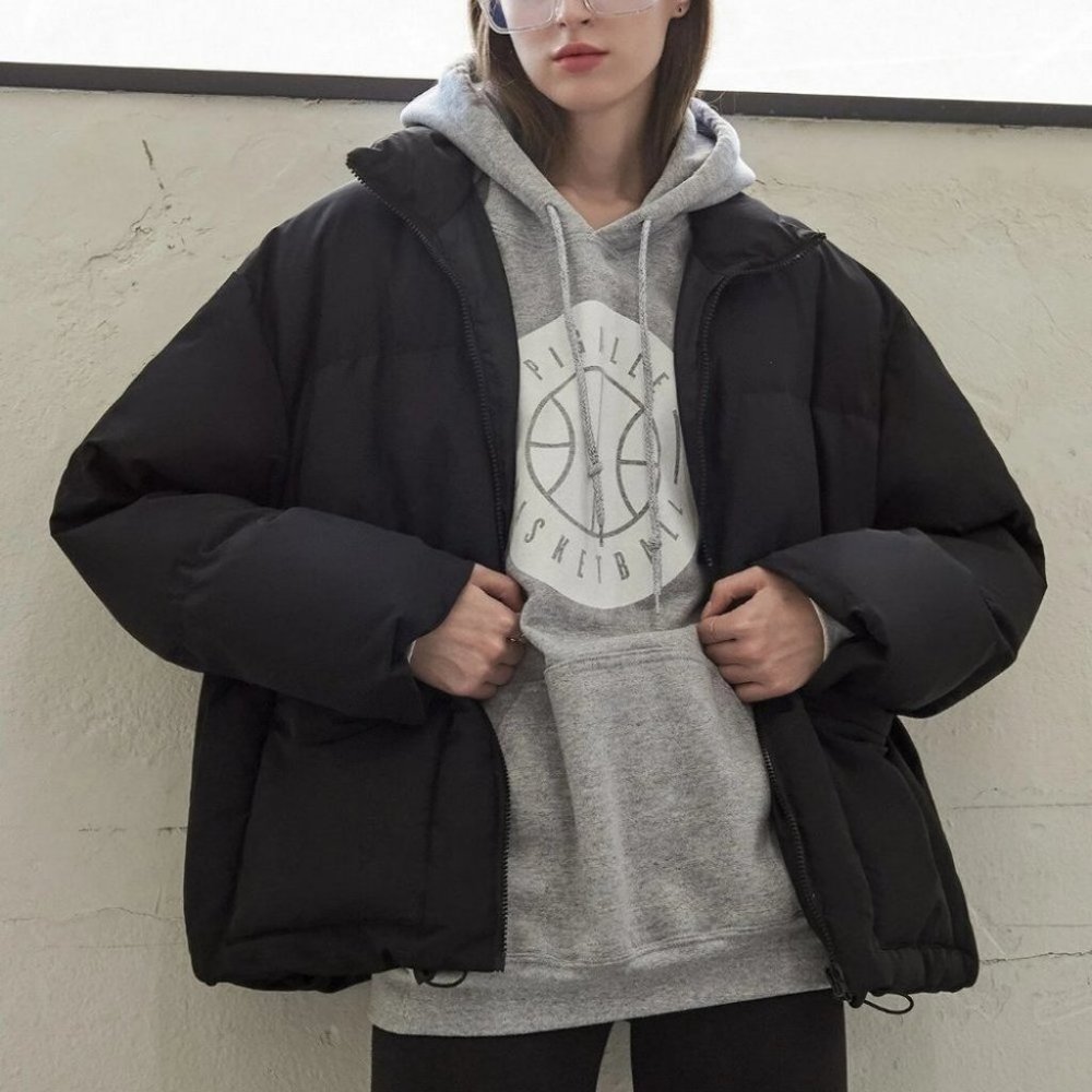 Contemporary Zip up Drawstring Hem Flap Pocket Puffer Coat Comfy fall winter - Picture 8 of 11